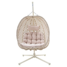 More4Homes Como Hanging Rattan Egg Chair In Beige - thumbnail 2