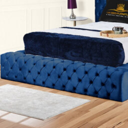 UKBEDFURNITURE Ambassador Blue Plush Valvet Upholstered Bed Frame Only- Blackboard - 54 Inch Headboard - thumbnail 3
