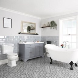 Homestylestore Light Grey Bathroom Suite Double Ended Slipper Bath And Feet, 1210mm Vanity Unit And Close Coupled Toilet - thumbnail 1