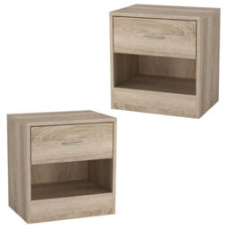 Urbn-Living Urbnliving 2Pcs 39Cm Width Antique Oak Modern Single Drawer Wooden Bedside Storage Table - thumbnail 1