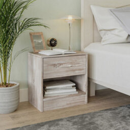 Urbn-Living Urbnliving 2Pcs 39Cm Width Antique Oak Modern Single Drawer Wooden Bedside Storage Table - thumbnail 2