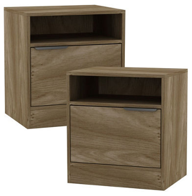 Urbn-Living Urbnliving 49.5Cm Height 2 Pcs 1-Door Bedside Oak Table Cabinet Nightstand Storage Shelf Unit Bedroom Furniture - image 1