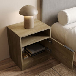 Urbn-Living Urbnliving 49.5Cm Height 2 Pcs 1-Door Bedside Oak Table Cabinet Nightstand Storage Shelf Unit Bedroom Furniture - thumbnail 4