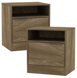 Urbn-Living Urbnliving 49.5Cm Height 2 Pcs 1-Door Bedside Oak Table Cabinet Nightstand Storage Shelf Unit Bedroom Furniture - thumbnail 1
