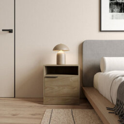 Urbn-Living Urbnliving 49.5Cm Height 2 Pcs 1-Door Bedside Oak Table Cabinet Nightstand Storage Shelf Unit Bedroom Furniture - thumbnail 3