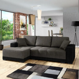 Dallas L Shaped Corner Sofa Bed With Storage Pull Out Sleeping Area Black Grey Left Corner Side - thumbnail 1