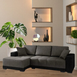 Dallas L Shaped Corner Sofa Bed With Storage Pull Out Sleeping Area Black Grey Left Corner Side - thumbnail 3