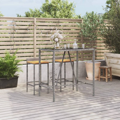 Berkfield Bar Table With Glass Top Grey 110X70X110 Cm Poly Rattan