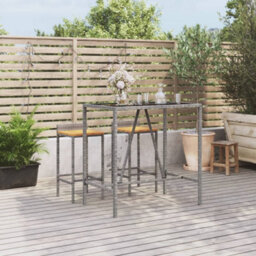 Berkfield Bar Table With Glass Top Grey 110X70X110 Cm Poly Rattan