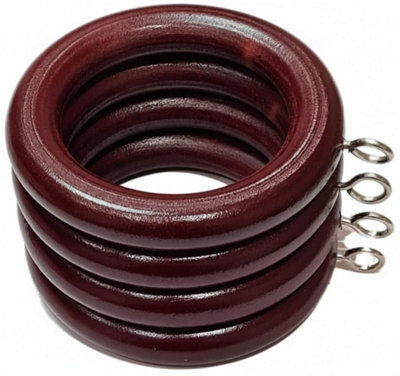 Homeelabador 12 X Premium 35mm Mahogany Colour Solid Wood Curtain Pole Rings With Eyelets For Curtain Poles - image 1
