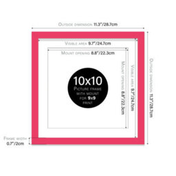 "10X10"" Bright Pink Picture Frame - 10X10"" Square Frame With 9X9"" Mount For 10X10""/9X9"" Pictures Art Deco Style Room Decor, 1 Pack" - thumbnail 2