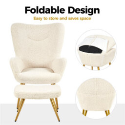 Yaheetech Ivory Boucle Fabric Accent Armchair And Ottoman Set - thumbnail 5