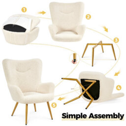 Yaheetech Ivory Boucle Fabric Accent Armchair And Ottoman Set - thumbnail 7