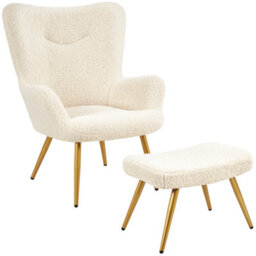 Yaheetech Ivory Boucle Fabric Accent Armchair And Ottoman Set - thumbnail 2