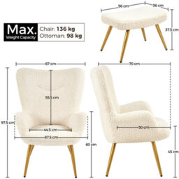 Yaheetech Ivory Boucle Fabric Accent Armchair And Ottoman Set - thumbnail 3