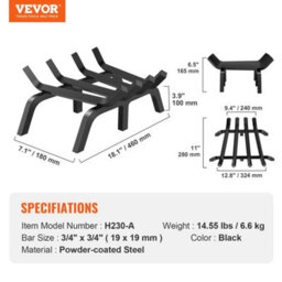 18 Inch Fireplace Log Grate Powder-Coated Steel Wood Burning Rack Holder - thumbnail 3