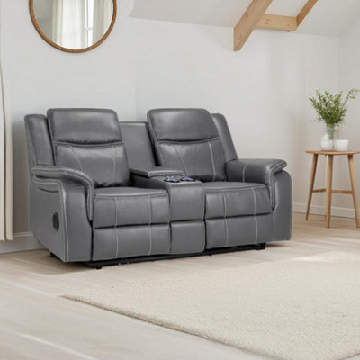 Furnishings For Less UK Orlando Leather Grey Electric Reclining 2 Seater Centre Console - image 1