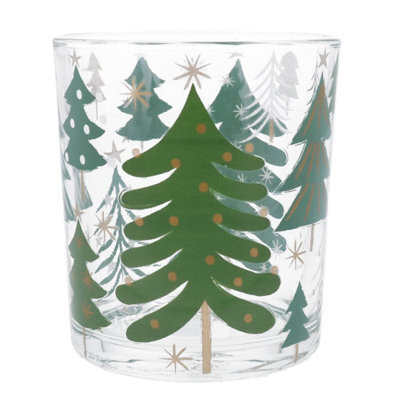 Gisela Graham Christmas - Glass Christmas Tree Candle Holder, Green, 10 X 8.8 Cm