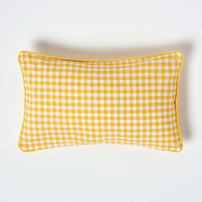 Homescapes Cotton Gingham Check Yellow Cushion Cover, 30 X 50 Cm - image 1