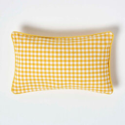 Homescapes Cotton Gingham Check Yellow Cushion Cover, 30 X 50 Cm