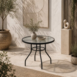 Wyld Haus Rekapa 100Cm Round Black Glass-Top Outdoor Dining Table With 40mm Parasol Hole - thumbnail 1