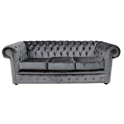 Chesterfield Handmade 3 Seater Sofa Settee Boutique Storm Black Velvet Fabric In Classic Style - image 1