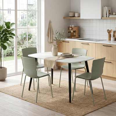 Core Products Aspen White 120Cm Rectangular Table And 4 Bali Sage Green Moulded Plastic Chairs - image 1