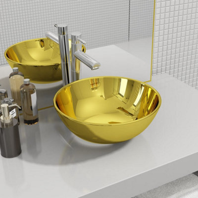 Berkfield Wash Basin 28X10 Cm Ceramic Gold - image 1