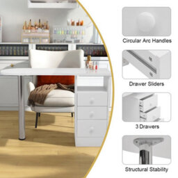Living And Home Professional Manicure Table Nail Technician Beauty Salon Tech Station Nail Table Storage Desk With 3 Storage Drawer - thumbnail 3