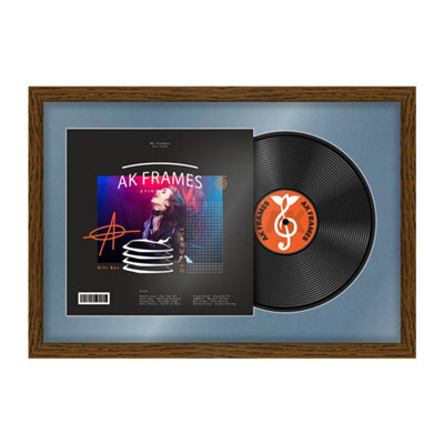 "AK Frames 25X17"" Dark Oak Modern Vinyl Record Frame With Pompadour Mount For 12 Inch Lp Cover & Disc - Overlapped Design" - image 1