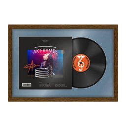 "AK Frames 25X17"" Dark Oak Modern Vinyl Record Frame With Pompadour Mount For 12 Inch Lp Cover & Disc - Overlapped Design" - thumbnail 1