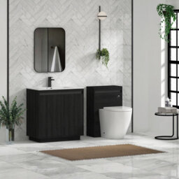 Royal Bathrooms Orion 800mm Floor Standing Vanity Unit 2 Drawer Hale Black With Carrara White Basin & Brushed Brass Accent Trim - thumbnail 4