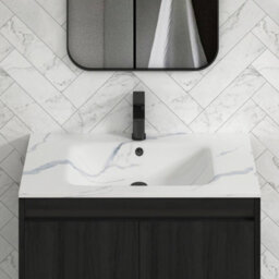 Royal Bathrooms Orion 800mm Floor Standing Vanity Unit 2 Drawer Hale Black With Carrara White Basin & Brushed Brass Accent Trim - thumbnail 7