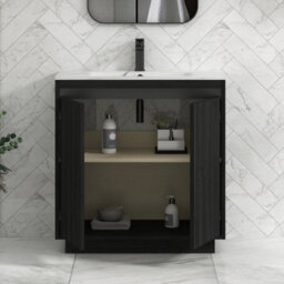 Royal Bathrooms Orion 800mm Floor Standing Vanity Unit 2 Drawer Hale Black With Carrara White Basin & Brushed Brass Accent Trim - thumbnail 5