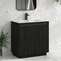 Royal Bathrooms Orion 800mm Floor Standing Vanity Unit 2 Drawer Hale Black With Carrara White Basin & Brushed Brass Accent Trim - thumbnail 6