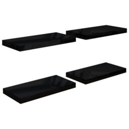 Berkfield Floating Wall Shelves 4 Pcs High Gloss Black 50X23X3.8 Cm Mdf - thumbnail 2