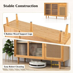 Gainoom Kitchen Natural Buffet Sideboard Storage Cabinet Cupboard W/ Tempered Glass Sliding Door - thumbnail 9