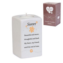 Said With Sentiment Ceramic Tea Light Holder: Sister - thumbnail 1