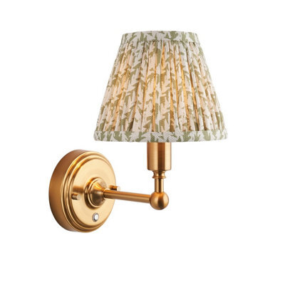 Luminosa Lighting Luminosa Burley Rechargeable Brushed Aged Brass Plate Wall Light With Herb Garden Green Fabric Leaf Shade 16Cm Integrated Led - image 1