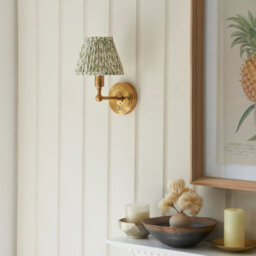 Luminosa Lighting Luminosa Burley Rechargeable Brushed Aged Brass Plate Wall Light With Herb Garden Green Fabric Leaf Shade 16Cm Integrated Led - thumbnail 3