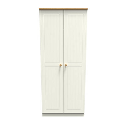 Lancaster 2 Door Wardrobe In Cream & Oak (Ready Assembled) - image 1
