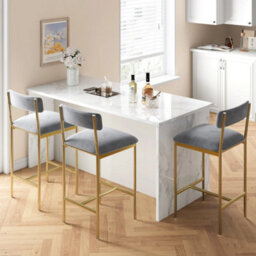 Marble Pattern Dining Table Set With 3-Tier Storage Shelf, 2 Upholstered Chairs - thumbnail 5