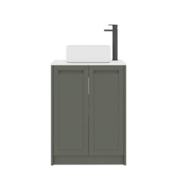 Royal Bathrooms Royal Bathroom Elmore 600mm Matt Green Freestanding Countertop Bathroom Vanity Unit 2 Door Plain White Worktop With Elena Basin - thumbnail 7