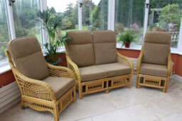 Garden Market Place Gardenmarketplace Portofino Cane Conservatory Furniture 3 Piece Suite - 2 Chairs And A Sofa- Coffee Colour Fabric - thumbnail 2