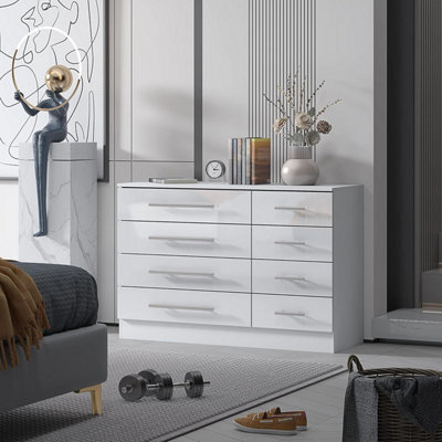 Harmin High Gloss White 8 Drawer Sideboard / Cupboard / Buffet Solo / Chest Of Drawers - image 1