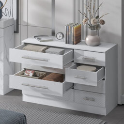 Harmin High Gloss White 8 Drawer Sideboard / Cupboard / Buffet Solo / Chest Of Drawers - thumbnail 2