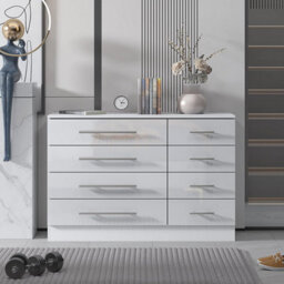 Harmin High Gloss White 8 Drawer Sideboard / Cupboard / Buffet Solo / Chest Of Drawers - thumbnail 4