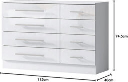 Harmin High Gloss White 8 Drawer Sideboard / Cupboard / Buffet Solo / Chest Of Drawers - thumbnail 5