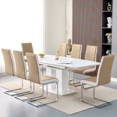 Furniture in Fashion Genisimo Large Gloss Extending Dining Table 8 Symphony Taupe Chairs - image 1