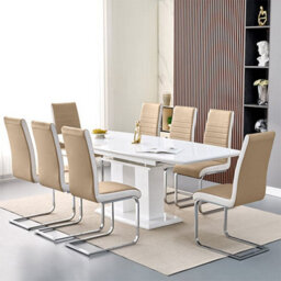 Furniture in Fashion Genisimo Large Gloss Extending Dining Table 8 Symphony Taupe Chairs - thumbnail 1